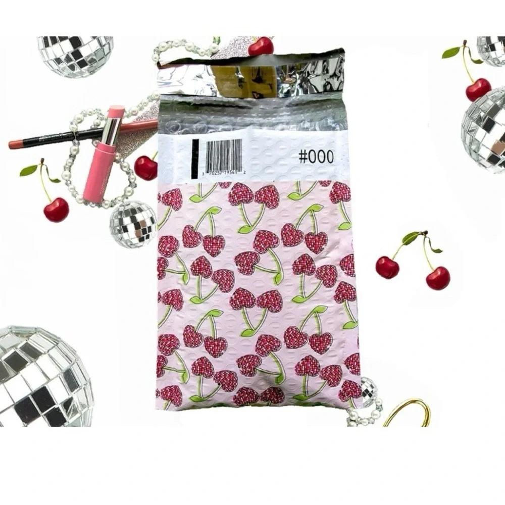 Set of 20 Cherry Disco Bubble Mailers 4.5x8 Red Pink Green Black Sparkle Glam